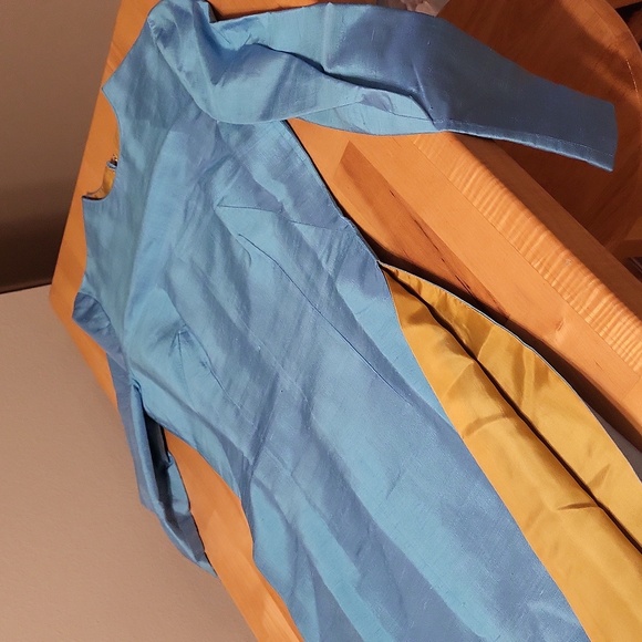 Blue Maxi Long Sleeve Double Maxi Slit Dress Crew Neck - Picture 7 of 9